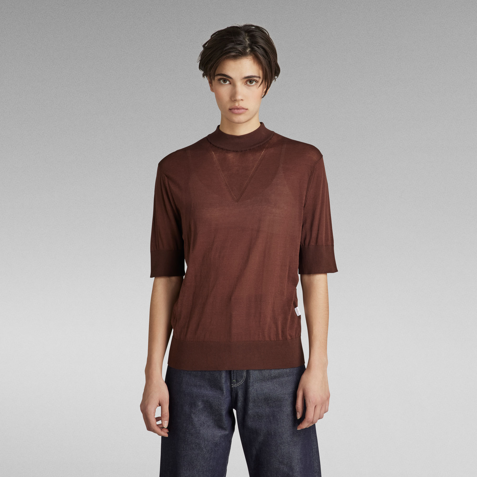 G-Star RAW Gebreide Mock Neck Trui Core - Bruin - Dames