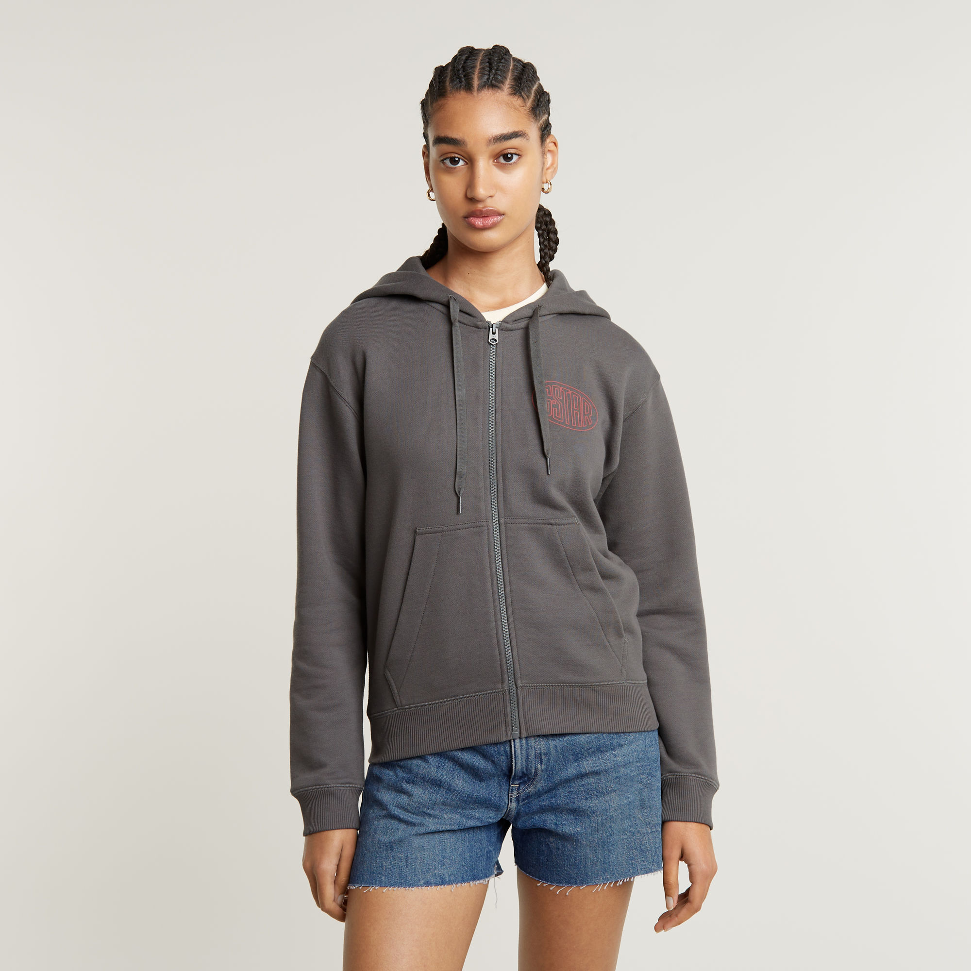 G-Star RAW Chest Graphic Hoodie Met Rits - Grijs - Dames