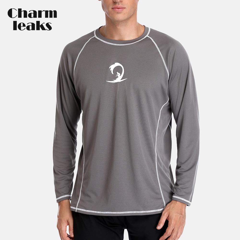 CHARMLEAKS Heren Wandelshirt Rashguard Dry-Fit Hardloopshirts met lange mouwen Loose Fit Rash Guard Top UPF 50+ Ademende Strandkleding XXL grijze kleur