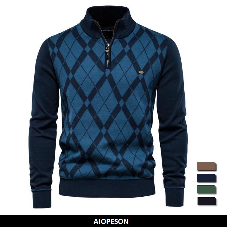 AIOPESON Men Fashion AIOPESON Truien Trui Heren Merk Zakelijk Sociaal Casual Rits Hals Katoen Nieuwe Winter Dikker Warme Trui Voor Mannen L 65-75 kg koffie