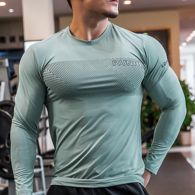 Shedao Pro Fitness Sporting Heren Sportkleding Gym T-Shirts Lange Mouw Compressie Sneldrogende Hardloopshirts Ronde Hals Sport Top M groen