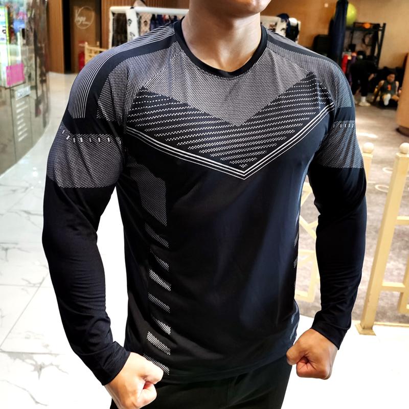 Shedao Pro Fitness Sporting Sportkleding voor heren Gym T-shirts Lange mouw Hoge elasticiteit Sneldrogend Hardloopshirts Ronde hals Buitensporttop M zwart