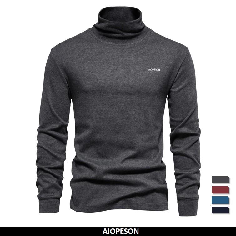 AIOPESON Men Fashion AIOPESON Mannen Coltrui T-shirt 2022 Herfst Winter Casual Solid Lange Mouwen Dieptepunt Shirt voor Mannen Slanke Basic Ondergoed Shirts Man trui Tops S 50-60 kg donkergrijze kleur