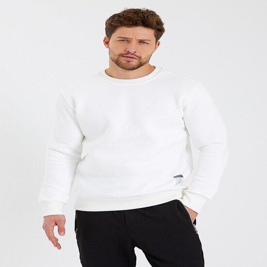 VeramoniCloths Erkek Slim Fit Bisiklet Yaka Sade Baskısız 3 Iplik Sweatshirt Beyaz s