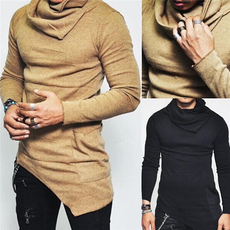 Cozyoutfit Herenmode gebreid slim-fit sweatershirt met lange mouwen en zak 4XL zwart