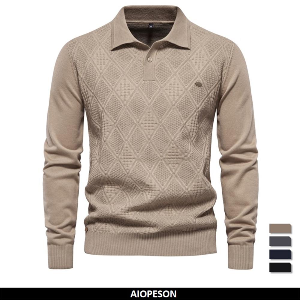 AIOPESON Men Fashion 2023 Nieuwe Herfst Katoenen Polo Hals Truien Voor Mannen Hoge Kwaliteit Trui Gebreide Trui Mannen Engeland Stijl Casual Sociale pull Mannen S 55-65 kg zwart