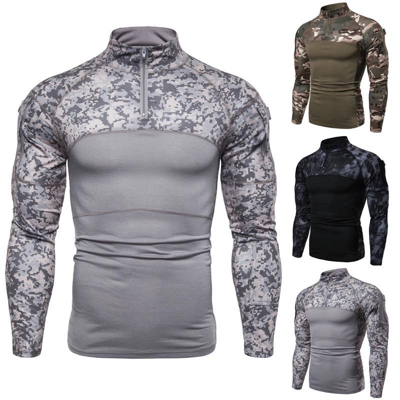 Living Mall Mode Heren Tactische Camouflage Atletische Shirts Casual Stand Kraag Zip Shirt 3XL zwart