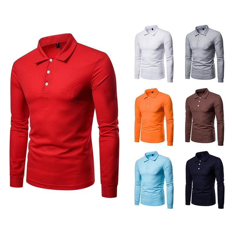 HerSight Herfst Winter Heren Poloshirt Mode Effen Kleur Polo Hals Slim Fit Casual T-shirt Met Lange Mouwen S wit