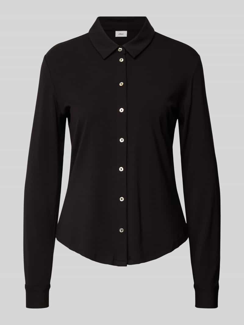 S.Oliver BLACK LABEL Regular fit overhemdblouse van jersey met knopen in parelmoeren look