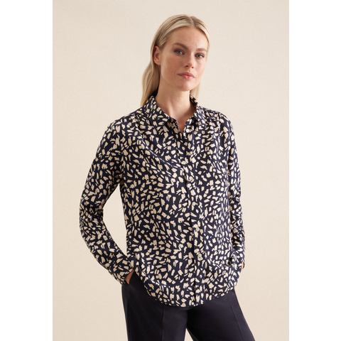 Seidensticker Overhemdblouse Zwarte roos Lange mouwen kraag print