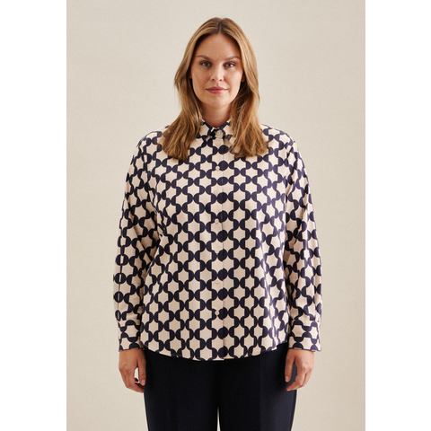 Seidensticker Overhemdblouse Zwarte roos Lange mouwen kraag geometrische motieven