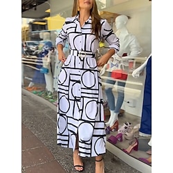 Light in the box dames overhemdjurk casual jurk maxi lange jurk outdoor dagelijks vakantie mode modern overhemdkraag knoopsluiting lange mouw zomer lente losse pasvorm geometrisch kleurblok