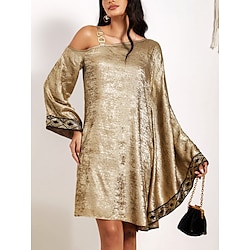 Light in the box dames off-shoulder jurk uitlopende mouw geometrische detail gouden fluwelen cocktail party mini jurk plus size herfst winter avondkleding mode elegant