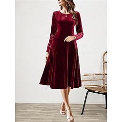 Light in the box dames midi-jurk lange mouw fluweel bordeaux elegant avond uitlopend winter herfst semi-formeel normale pasvorm kleding kleding