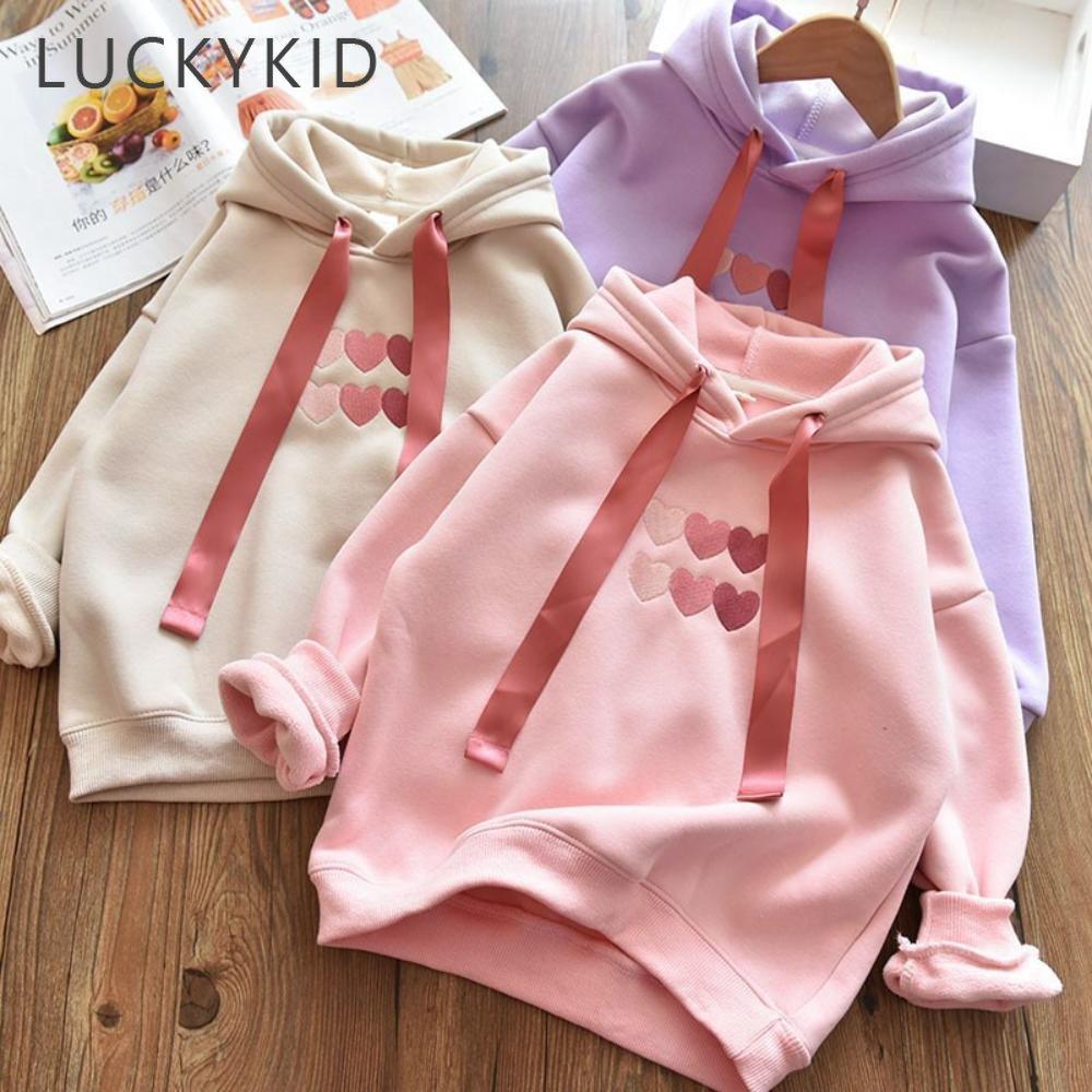 YOUULAR Panties Herfst Winter Meisje Kleding Sweatshirts Plus Velet Dikker Hoodies Losse Truien Kinderen Kleding Meisjes Sweatshirts Tops 110