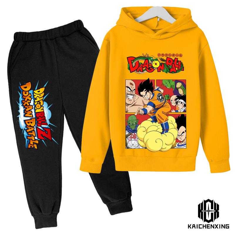 Xuhaijian02 Kinderkleding Dragon Ball Warme Trui Meisjes Fleece Hoodie Pullover Sweatshirt Broek Winter Lente Meisjes Jongens Trainingspak 130