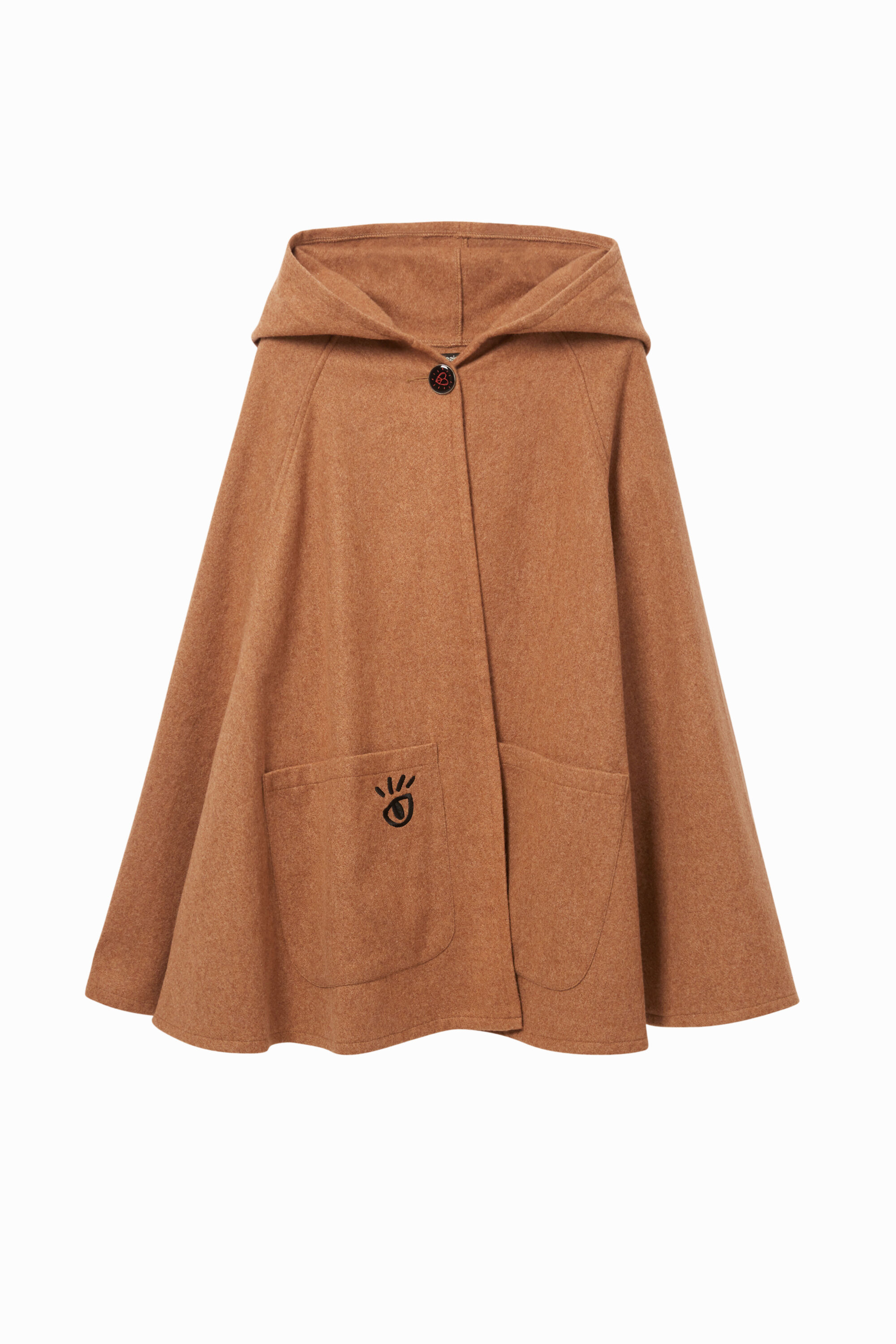 Desigual Poncho met bloem en capuchon - BROWN