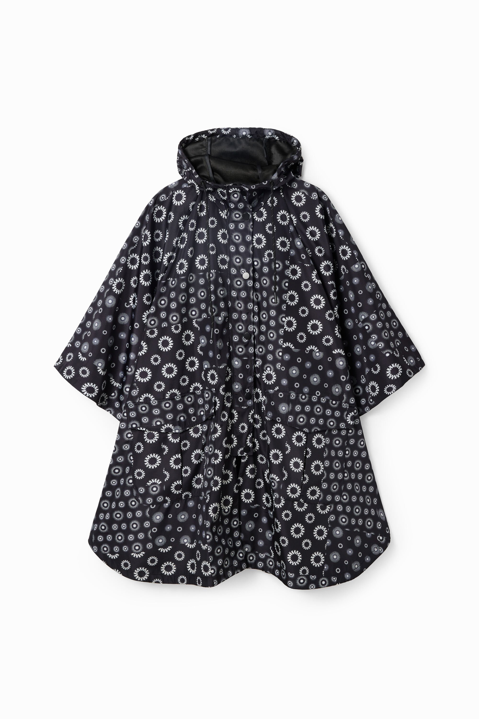 Desigual Regenjas met capuchon en geometrische print - BLACK