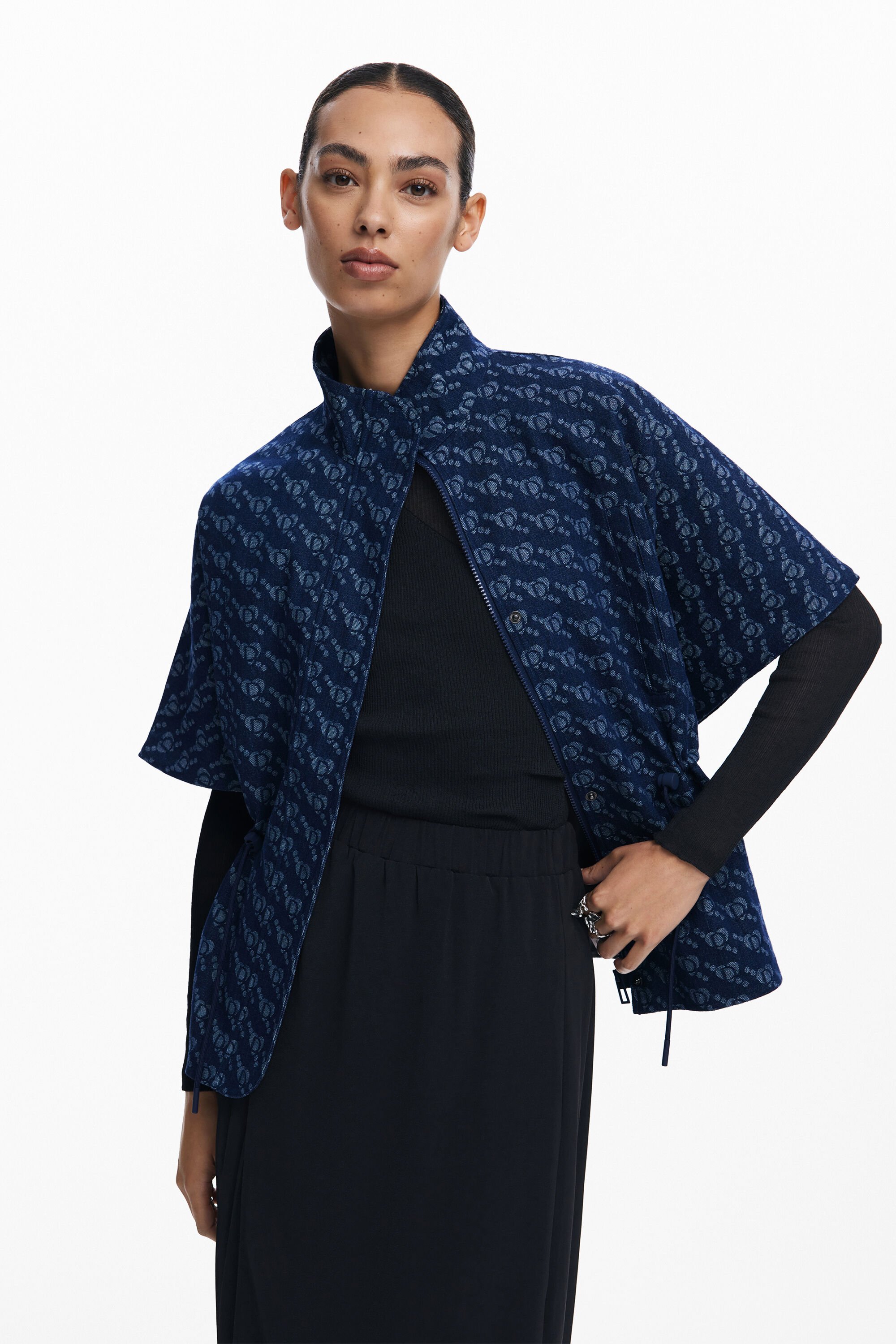 Desigual Poncho met geometrisch patroon - BLUE