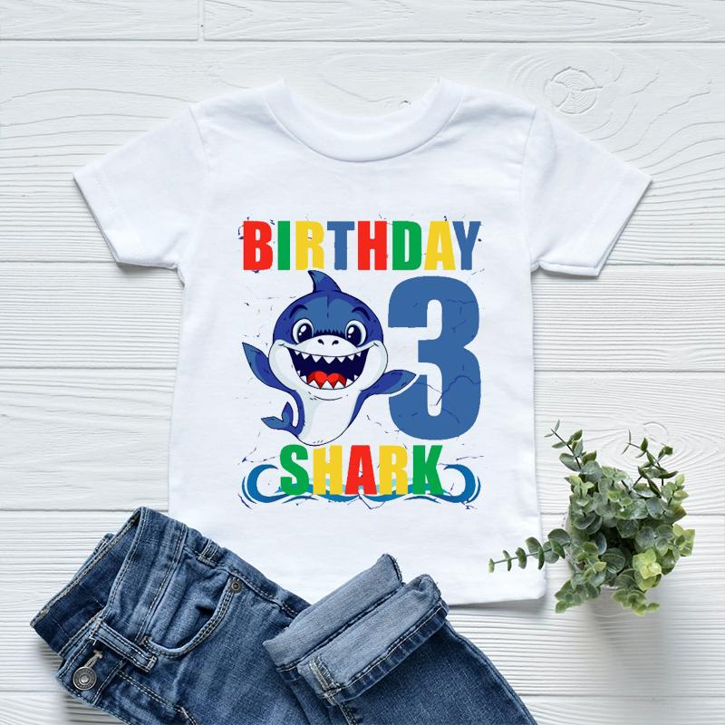 Todaysun Hot Koop Fashion Jongens T-Shirt Leuke Haai Verjaardagscadeau Nummer 1-10 Jaar Oud Print Kids Verjaardagsfeestje kostuum T-shirt Tops 90cm