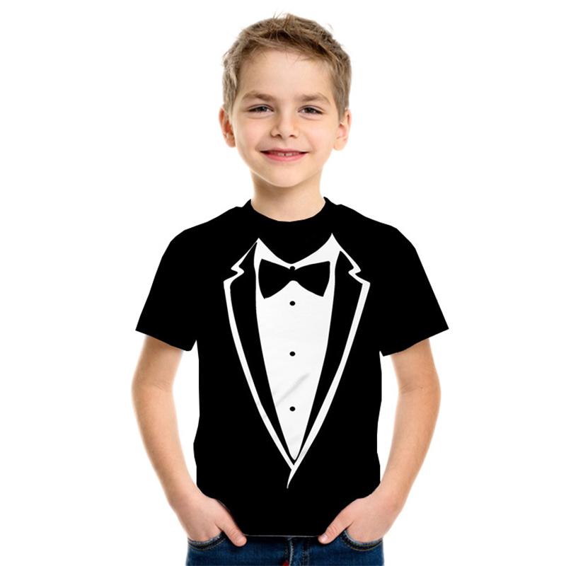 HerSight Faux Formeel Pak Jongens Meisjes Tee Korte Mouw Zomer Grappige Kinderen Shirt 3D Kinderen Zwarte T-shirts Party Bedrukte Kleding 100