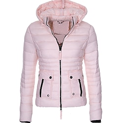 Light in the box Dames Parka Houd Warm Ademend Vetoketju Zak Modieus Modern Casual Street Style Effen Kleur Buiten Straat Alledaagse kleding Uitgaan Rits Kort Capuchon Normale pasvorm Lange mouw bovenkleding Geel