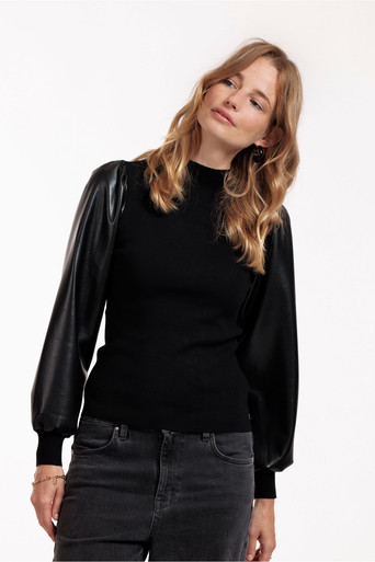 Studio Anneloes Noortje faux leather pullover - black - 12061