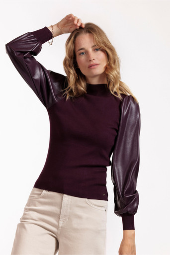 Studio Anneloes Noortje faux leather pullover - blackberry - 12061