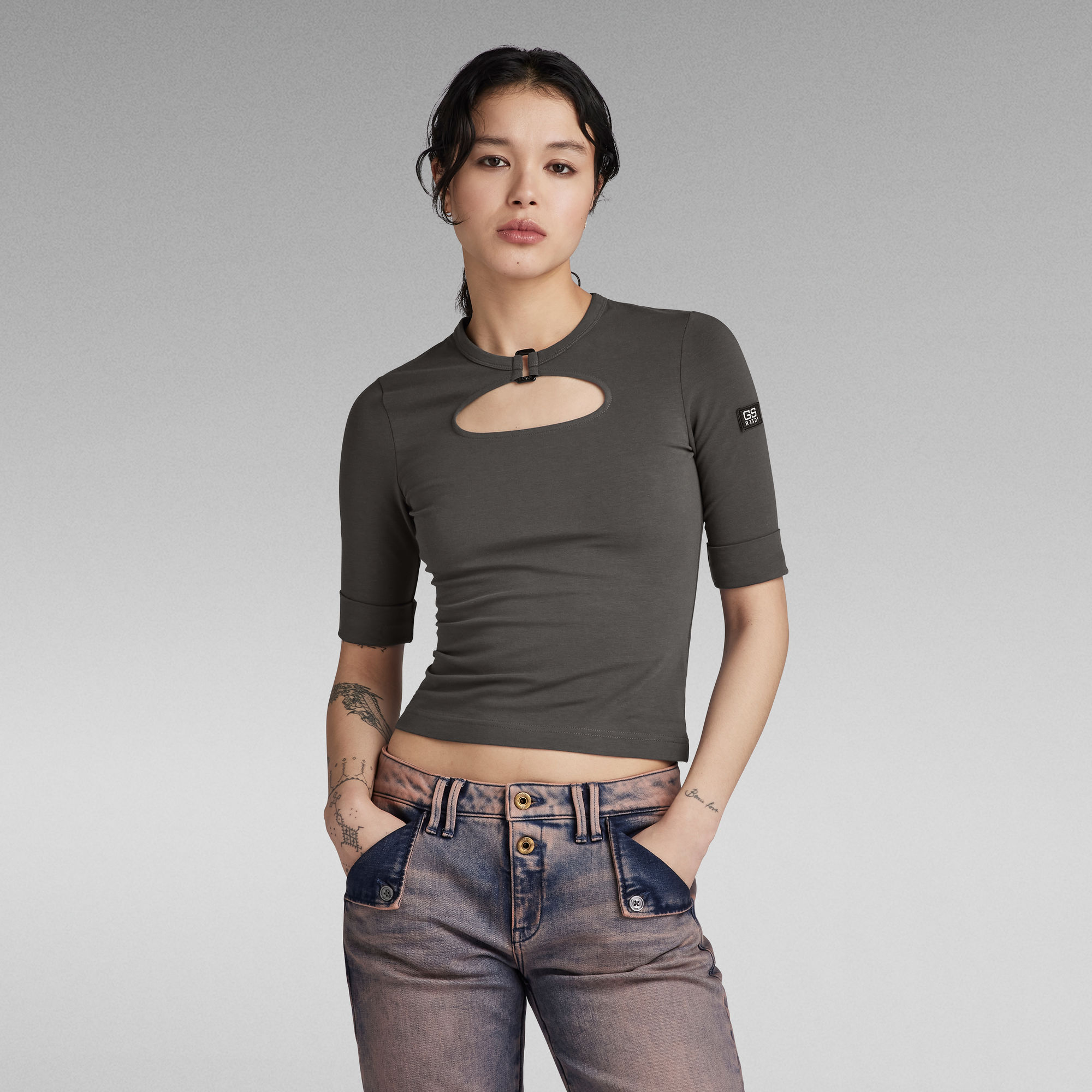 G-Star RAW Y2K T-Shirt Square Ring - Grijs - Dames