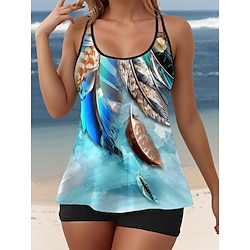 Light in the box Dames Zwemkleding Tankini 2 stuks Jongen been Zwempak Blote rug Vakantie Strand Kleding Grafisch U-hals Mouwloos Badpakken