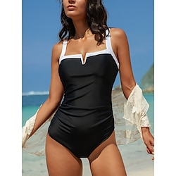 Light in the box Dames Zwemkleding Een stukje Monokini Zwempak Blote rug Buikcontrole Hoge taille Slank Vakantie Strand Kleding Effen Kleur V-hals Mouwloos Badpakken