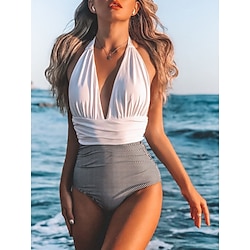 Light in the box Dames Zwemkleding Een stukje Monokini Zwempak Blote rug Buikcontrole Hoge taille Slank Vakantie Strand Kleding Streep Halternek Mouwloos Badpakken