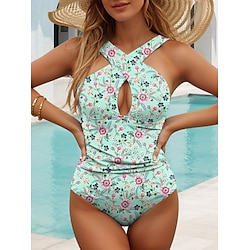 Light in the box Dames Zwemkleding Een stukje Monokini Zwempak Blote rug Buikcontrole Hoge taille Slank Vakantie Strand Kleding Bloemig U-hals Mouwloos Badpakken