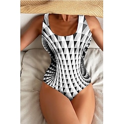 Light in the box Dames Zwemkleding Een stukje Monokini Zwempak Blote rug Buikcontrole Hoge taille Slank Vakantie Strand Kleding Geometrisch U-hals Mouwloos Badpakken