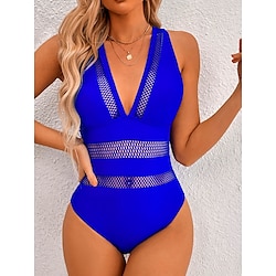 Light in the box Dames Zwemkleding Een stukje Monokini Zwempak Blote rug Buikcontrole Hoge taille Slank Vakantie Strand Kleding Effen Kleur V-hals Mouwloos Badpakken