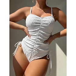 Light in the box Dames Zwemkleding Een stukje Monokini Zwempak Blote rug Buikcontrole Hoge taille Slank Vakantie Strand Kleding Effen Kleur V-hals Mouwloos Badpakken