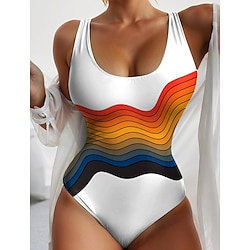 Light in the box Dames Zwemkleding Een stukje Monokini Zwempak Blote rug Buikcontrole Hoge taille Slank Vakantie Strand Kleding Geometrisch U-hals Mouwloos Badpakken