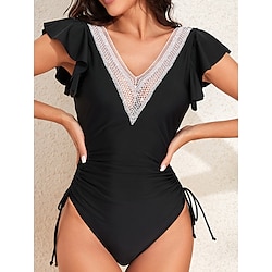 Light in the box Dames Zwemkleding Een stukje Monokini Zwempak Kant Ruche Blote rug Buikcontrole Hoge taille Vakantie Strand Kleding Effen Kleur V-hals Mouwloos Badpakken