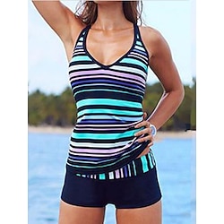 Light in the box Dames Zwemkleding Tankini 2 stuks Jongen been Zwempak Blote rug Hoge taille Vakantie Strand Kleding Streep V-hals Mouwloos Badpakken