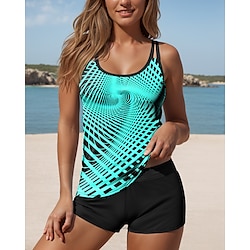 Light in the box Dames Zwemkleding Tankini 2 stuks Jongen been Zwempak Blote rug Vakantie Strand Kleding Geometrisch U-hals Mouwloos Badpakken