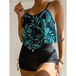 Light in the box Dames Zwemkleding Tankini 2 stuks Jongen been Zwempak Blote rug Hoge taille Vakantie Strand Kleding Bloemig V-hals Mouwloos Badpakken