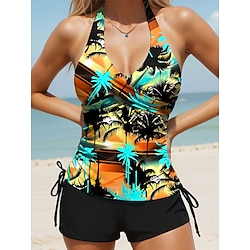 Light in the box Dames Zwemkleding Tankini 2 stuks Zwempak Vakantie Palmblad Mouwloos Badpakken