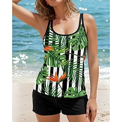 Light in the box Dames Zwemkleding Tankini 2 stuks Jongen been Zwempak Blote rug Vakantie Strand Kleding Streep Bladeren U-hals Mouwloos Badpakken