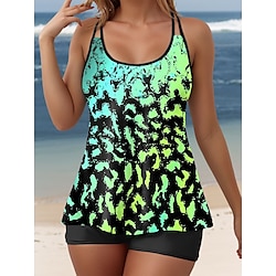 Light in the box Dames Zwemkleding Tankini 2 stuks Jongen been Zwempak Blote rug Vakantie Strand Kleding Grafisch U-hals Mouwloos Badpakken