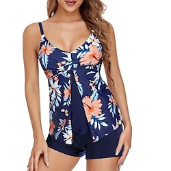 Light in the box Dames Zwemkleding Tankini 2 stuks Jongen been Zwempak Blote rug Hoge taille Vakantie Strand Kleding Bloemig V-hals Mouwloos Badpakken