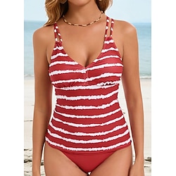 Light in the box Dames Zwemkleding Tankini 2 stuks Jongen been Zwempak Blote rug Hoge taille Vakantie Strand Kleding Gestreept V-hals Mouwloos Badpakken