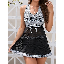 Light in the box Dames Zwemkleding Tankini 2 stuks Jongen been Zwempak Netstof Blote rug Hoge taille Vakantie Strand Kleding Geometrisch V-hals Mouwloos Badpakken