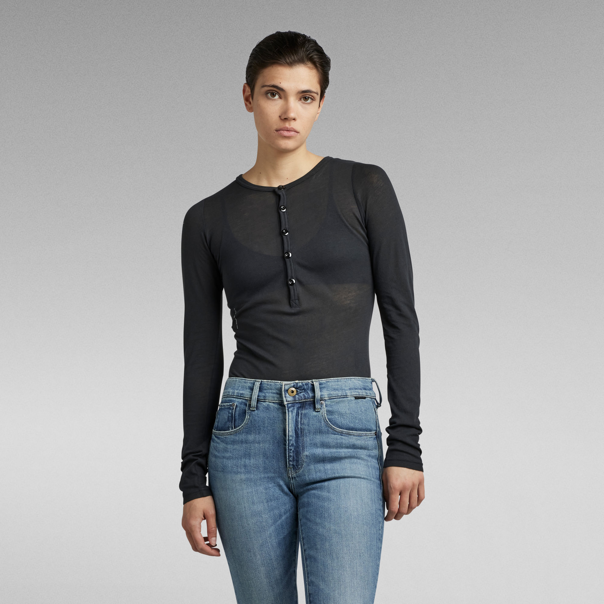 G-Star RAW Henley Body Slim Top - Zwart - Dames