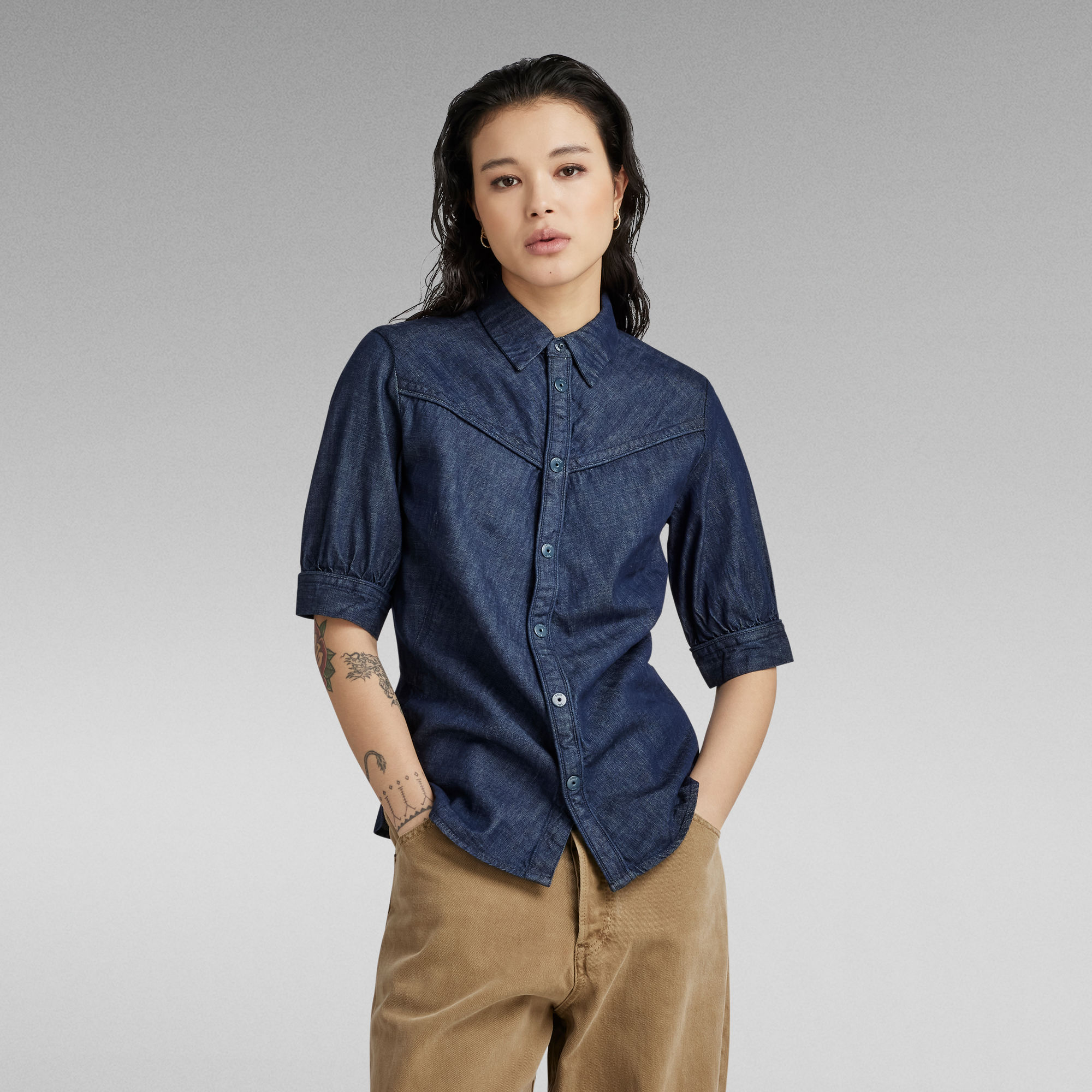 G-Star RAW Western Kick Puff Slim Shirt - Donkerblauw - Dames