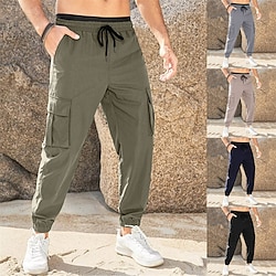 Light in the box Voor heren Cargohosen Joggingbroeken Broek Vrijetijdsbroek Trekkoord Elastische taille Meerdere zakken Effen Comfort Zacht Volledige lengte Buiten Dagelijks Hardlopen Modieus Streetwear Zwart Groen